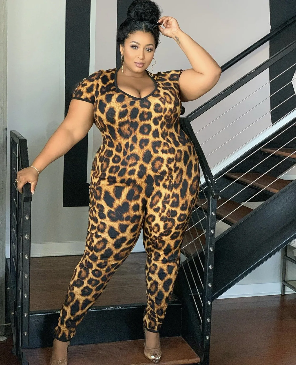 

Plus Size Women's 2021 New Summer Short-Sleeved Leopard Print Jumpsuit