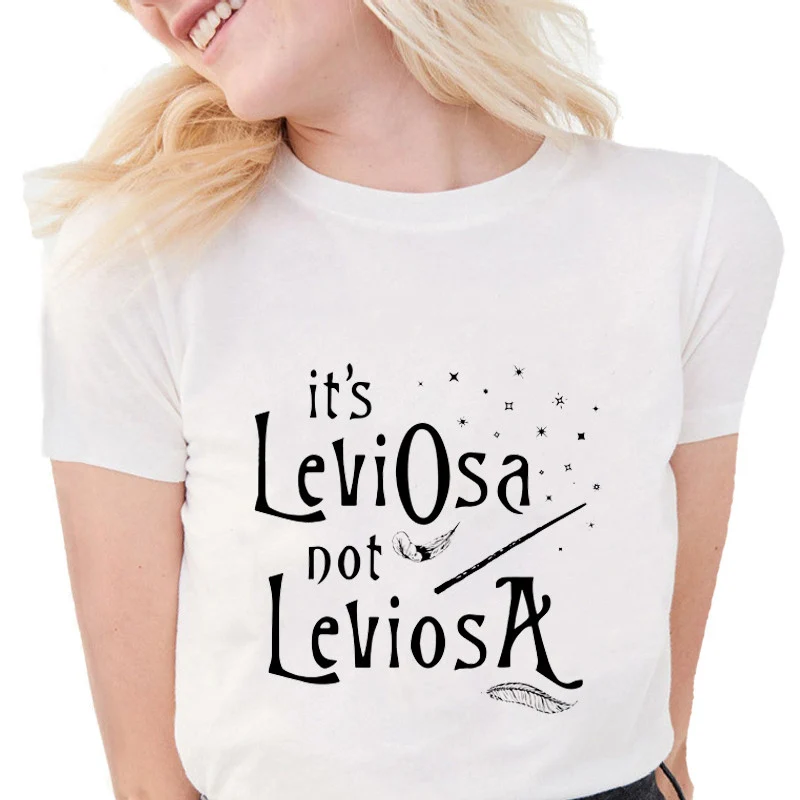 

New Fashion Funny Feather Women T Shirts It's LeviOsa Not LeviosA Letter Graphic Print Tees Soft Loose White T Shirts Tops