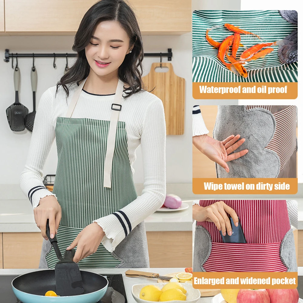 

Wipe Hands Cooking Apron Adjustable Double Side Hand Wiping Waterproof Oil Proof Apron with Pocket for Cooking Housework BBQ