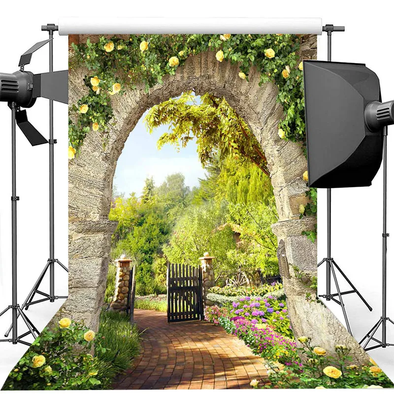Весенний сад фон каменная Арка желтый цветок свадебный душ для фотосъемки день