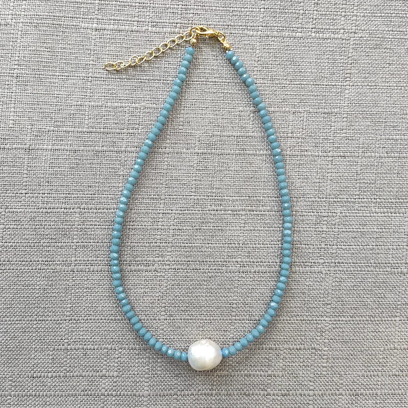 

Fashion classic beaded necklace blue crystal beads ladies charm short neck jewelry real pearl embellishment 2020 trendy choker