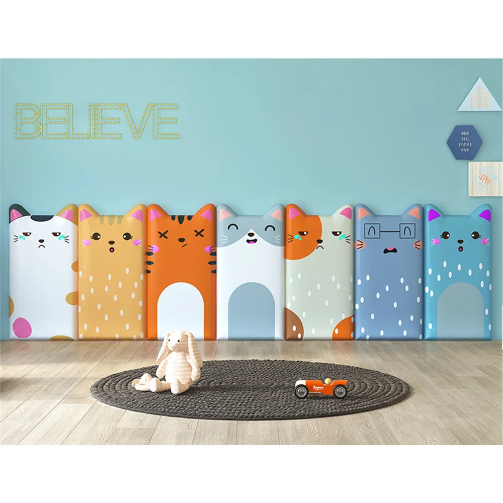 Paquete suave anticolisión para niños, pegatina de pared con dibujos animados de gato para cabecera, pared, cama, paquete suave