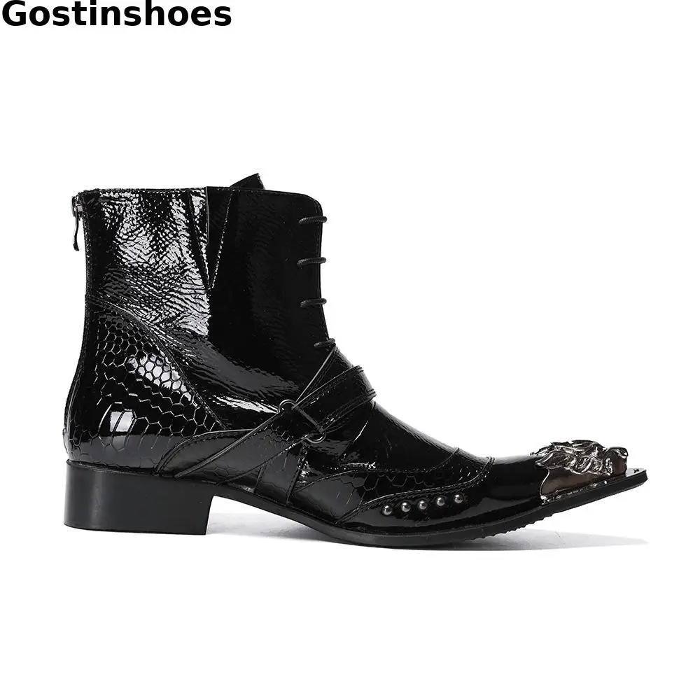 Мужские ботинки с пряжкой на ремешке цвет черный натуральная кожа заостренный