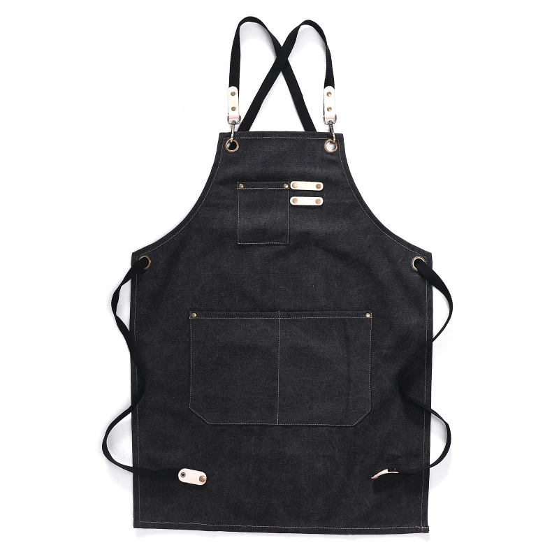 

Chef Apron Cotton Canvas Cross Back Adjustable Apron with Pockets for Women and Men, Kitchen Cooking Baking Bib Apron, and K0AB