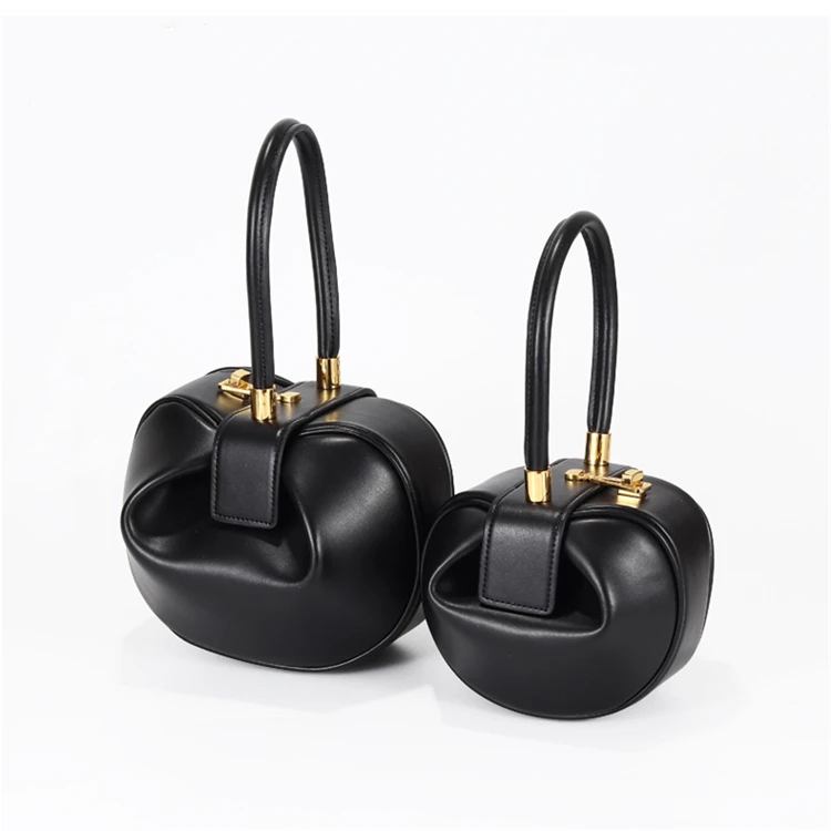 Burminsa Elegant Spherical Cow Genuine Leather Bags Women Small Designer Handbags High Quality Luxury Ladies Tote Bags NEW