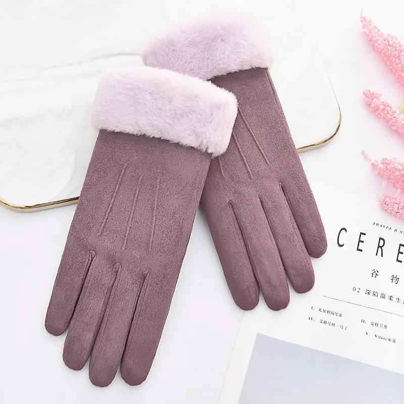 LONSY зимние женские модные теплые замшевые перчатки наручные Варежки для лыжного