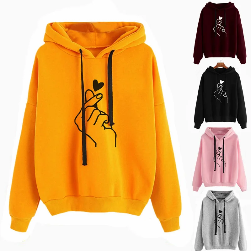 

Fashion Brand Women's Hoodies Sweatshirts 2020 Spring Autumn Girls Casual Pullovers Female's Solid Color Heart gesture Coat Tops