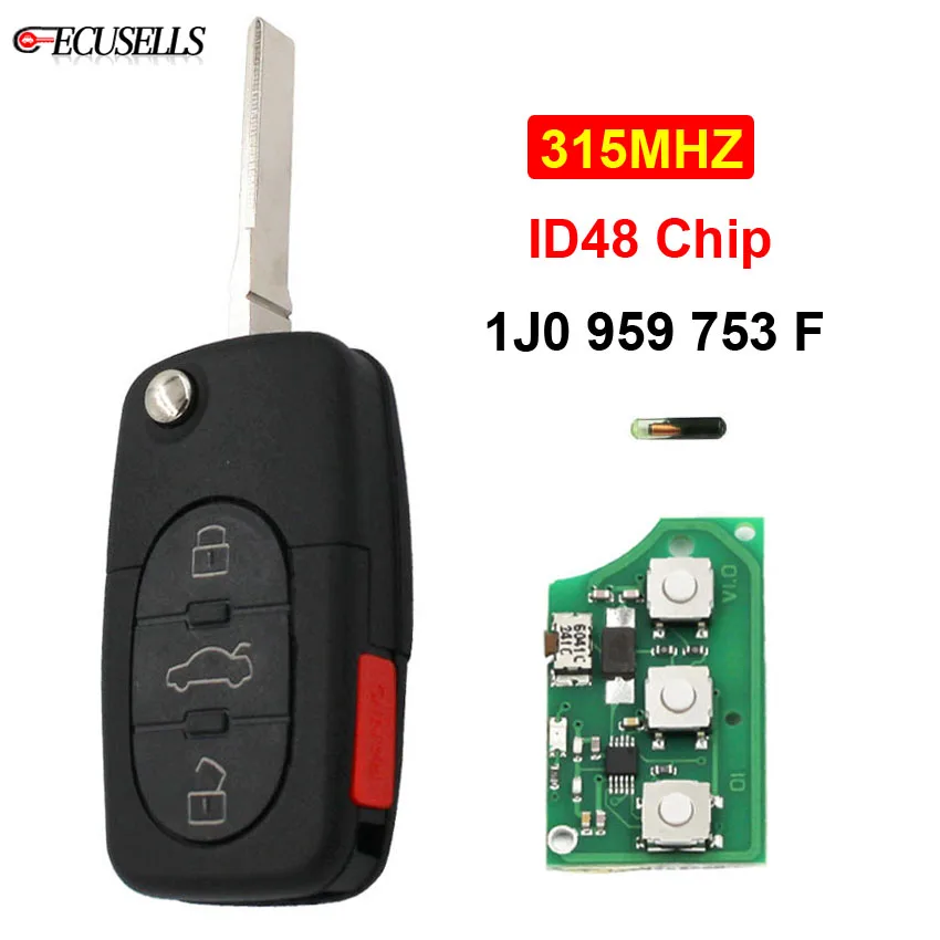 3 + 1/4 кнопка дистанционного ключа 1J0 959 753 F 315MHZ ID48 чип 1J0959753F для VW/VolksWagen Beetle Golf Passat