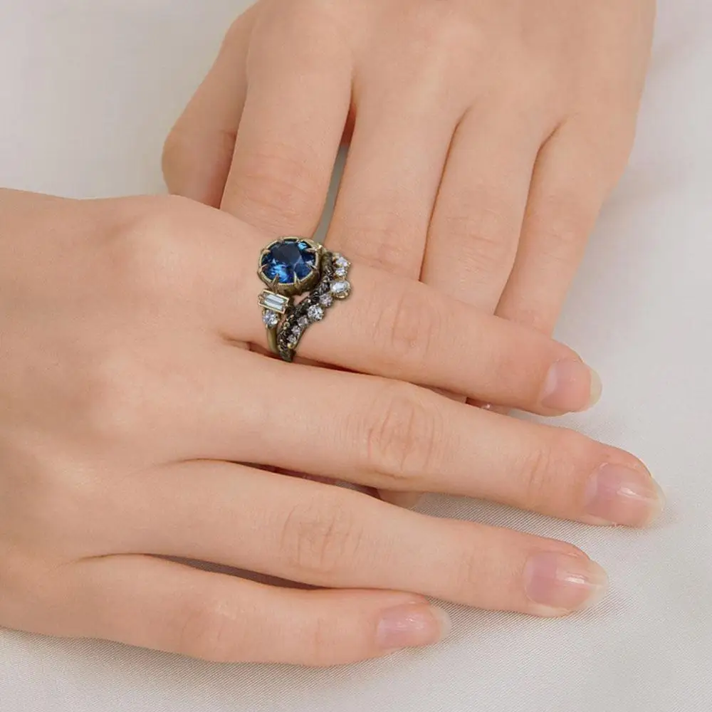 Роскошные круглые синие свадебные кольца для женщин обручальное кольцо с