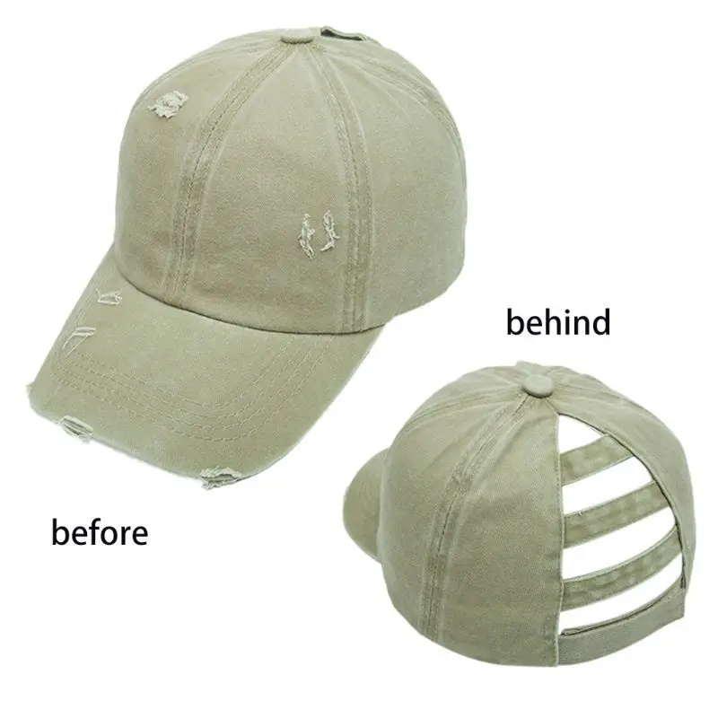 

Women Vintage Distressed Washed Baseball Cap Hollow Ladder Ponytail Hole Dad Hat A0NF