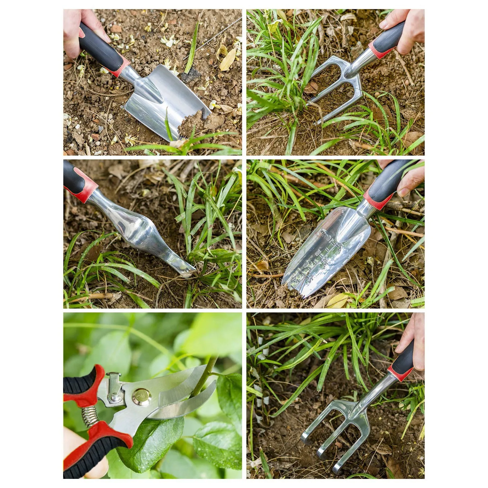 

32x8x8cm 6pc Gardening Tool Set Lightweight Aluminum Gardening Tool Set Shovel Rake,weed,shovel,field Cultivator,pruning Shears