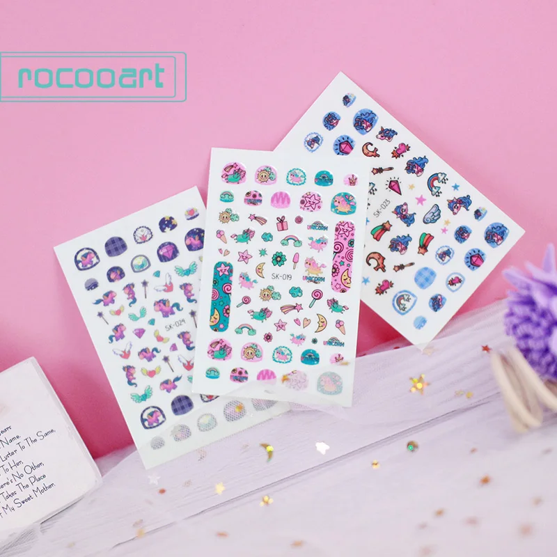 Rocooart самоклеющиеся цветы Единорог узор дизайн ногтей украшения переводные наклейки на ногти акриловые маникюрные ногти принадлежности инструмент
