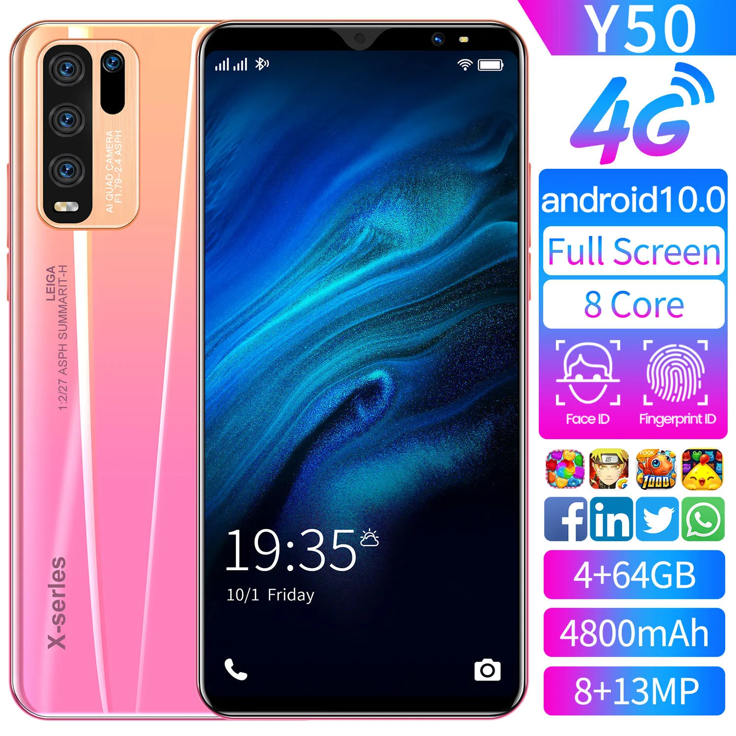 

5.0 Inch Y50 Globale Version Smartphone New Entsperren Really 4G 5G Android 10 8+13MP 4GB+64GB Celulares desbloqueado Cell Phone