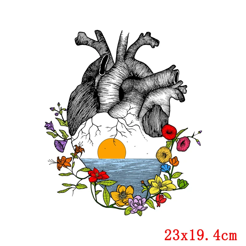 Flower Butterfly Heart Applique On Clothes Stickers Hippie Metal Iron-on Transfers For Clothing DIY Heat Transfer Thermo-sticker | Дом и сад