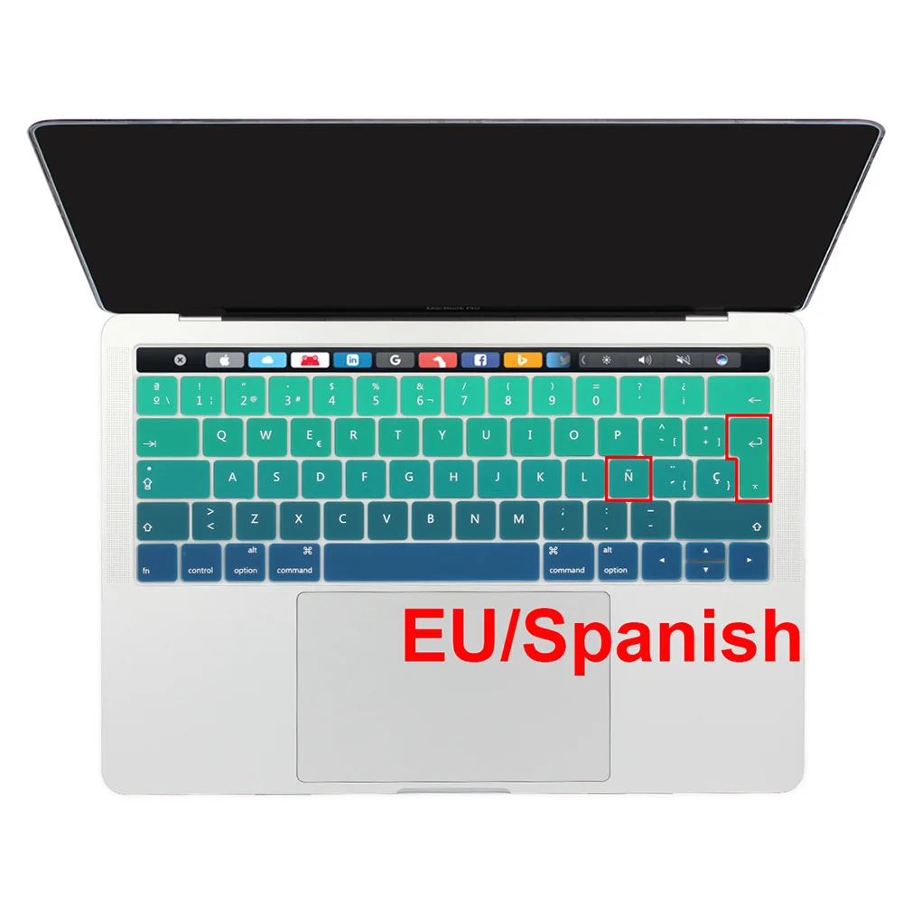 Для Macbook Pro 13 15 клавиатура с сенсорной панелью, наклейка, Европейский русский, испанский, французский, английский, градиентный цвет - Цвет: EU Spanish Green
