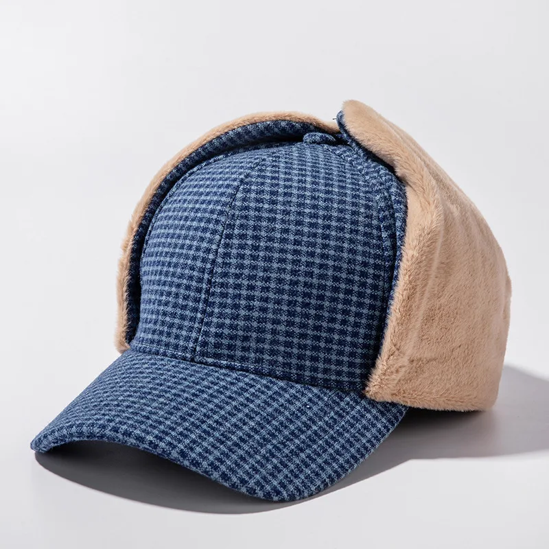

Hat Women Winter Ear Protection Warm Baseball Cap Small Fresh and Cute Plaid Lei Feng Cap Men's Gentle Cap