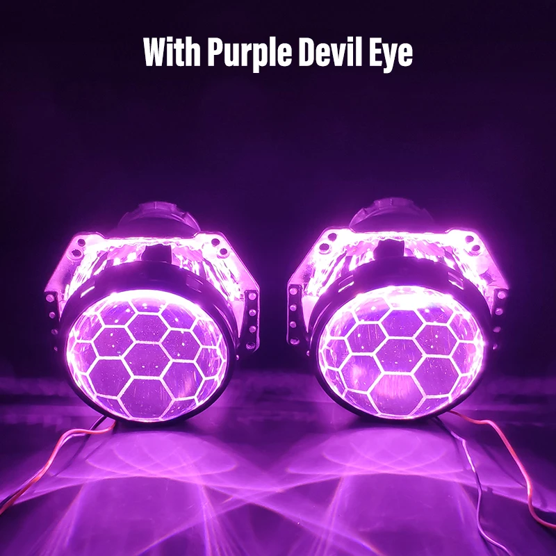 With Purple DevilEye Для Hella 3R G5 5 фары линзы Honeycomb HID проектор D1 D2 D3 D4 Bi-xenon 3,0 травление линзы тюнинг аксессуары футбольный стиль - Цвет: With Purple DevilEye