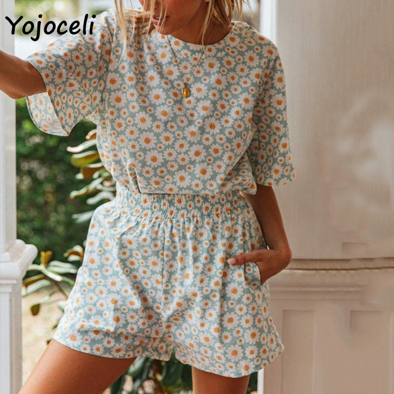 Yojoceli шикарный цветочный принт из двух частей комбинезон женский boho пляжный