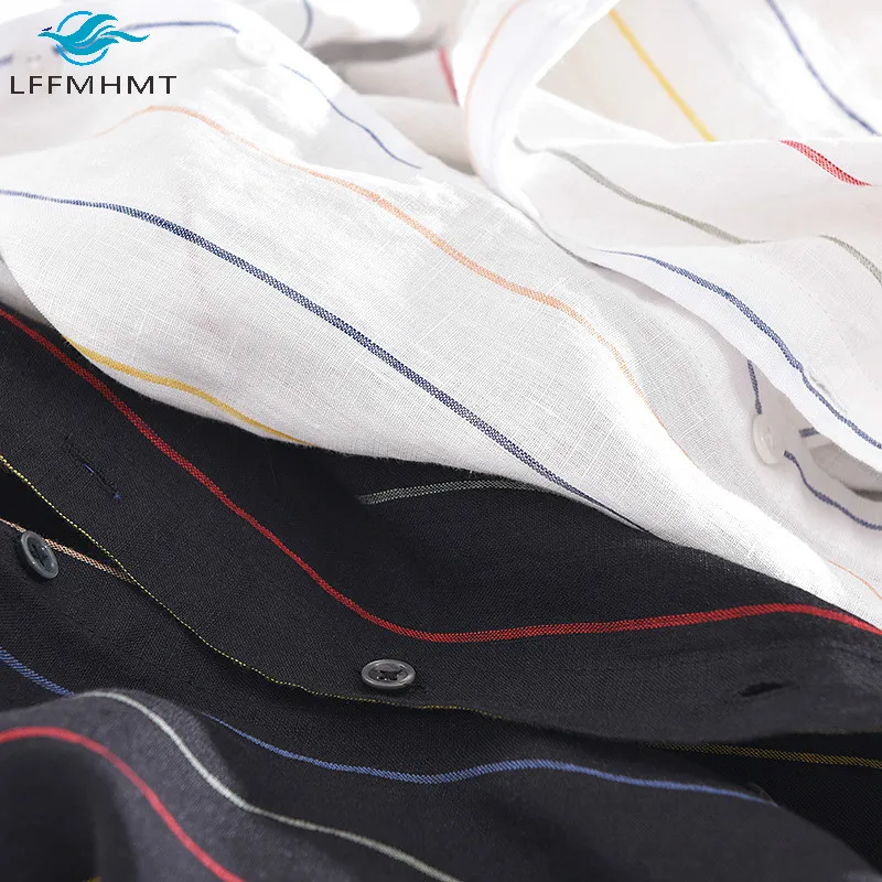 1708 100% здоровая льняная Модная рубашка с коротким рукавом и отложным воротником