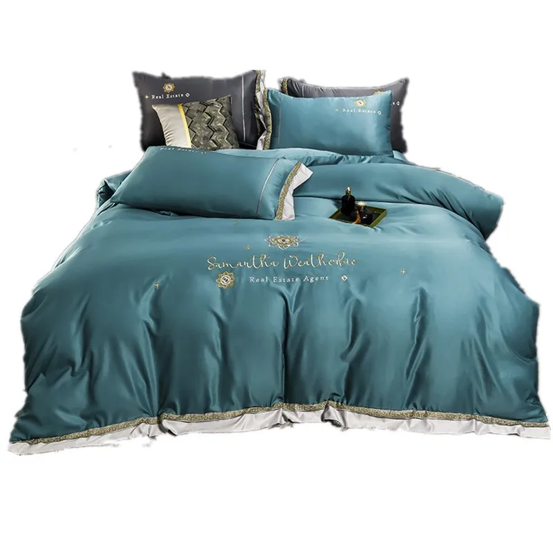 

2021 summer new ice silk four-piece light luxury style silk four-piece tencel quilt cover embroidered bedding