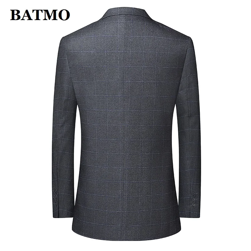 

BATMO 2020 new arrival spring&summer thin casual plaid blazer men,men's grey suits jackets ,XZ1980