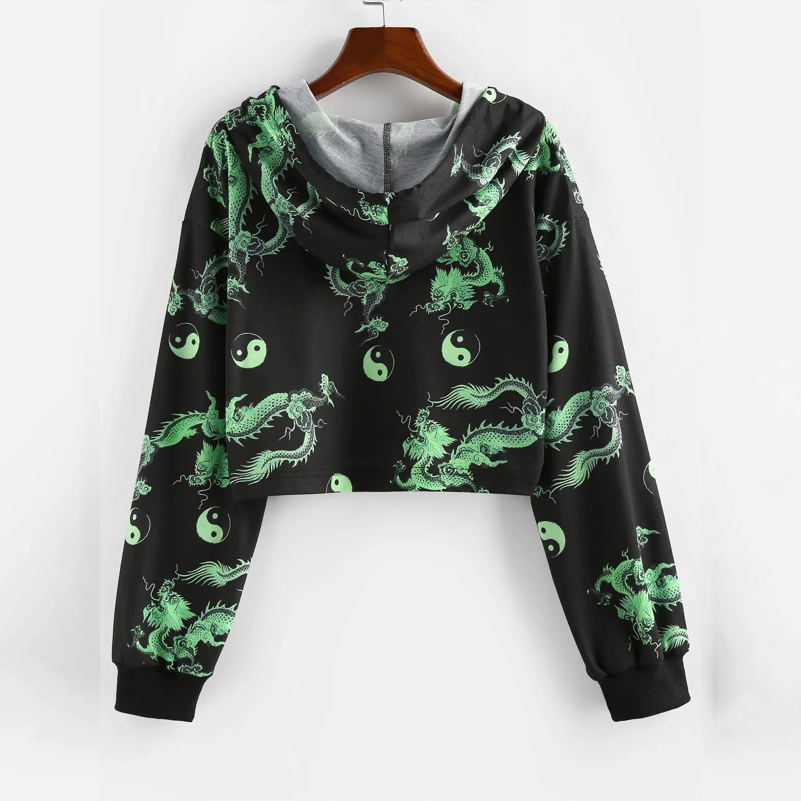 Women Hoodies Long Sleeve Tai Chi Dragon Print Casual Hoodie Pullover Sweatshirt Tops Streetwear Women Oversized Hoodies