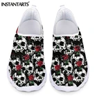 Женские кроссовки в готическом стиле INSTANTARTS, сетчатые дышащие туфли без шнуровки, на плоской подошве, повседневные пляжные лоферы с рисунком Розы и черепа, 2021