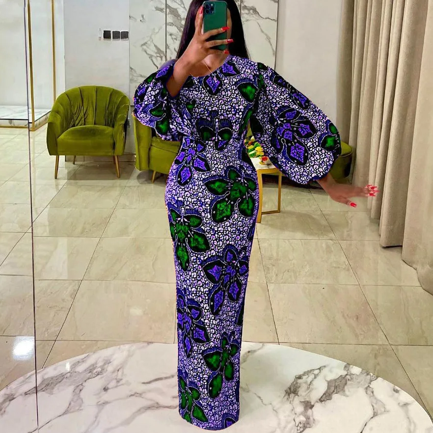 

Print Floral Vintage Dress For Women O Neck Puff half Sleeve High Waist Hit Color Mid Dresses Females Clothing 2021