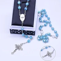 1pc 5 styles cross pendant necklace madonna christ rosary necklace ladies men crystal beads catholic prayer jewelry rosary