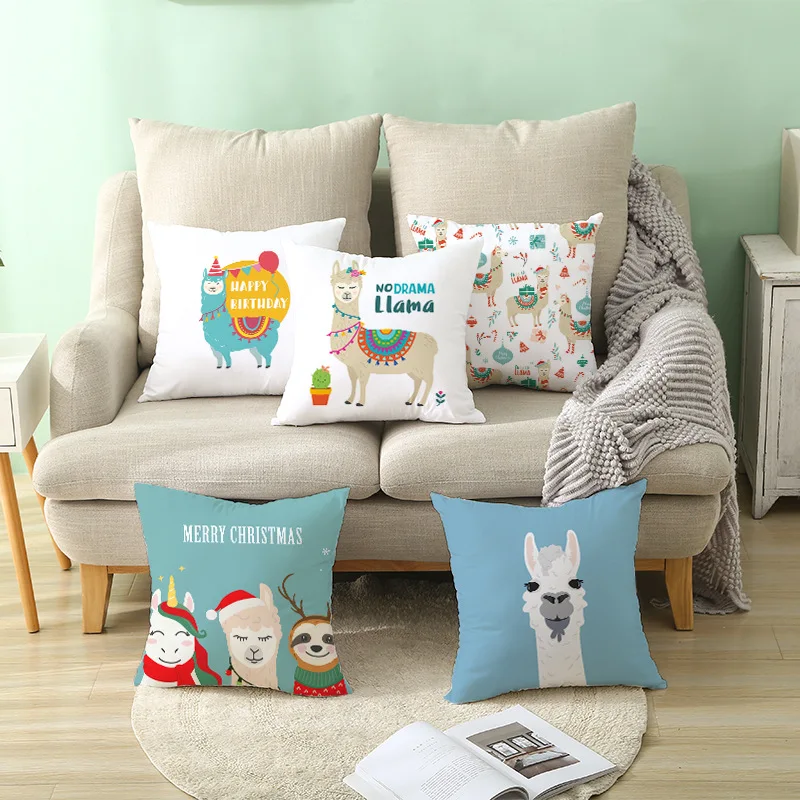 

Decorative Cartoon Alpaca Pillow Cushion Cover Home Decor Peach Velvet Llama Sofa Car Throws Cushion Covers 45x45cm наволочка