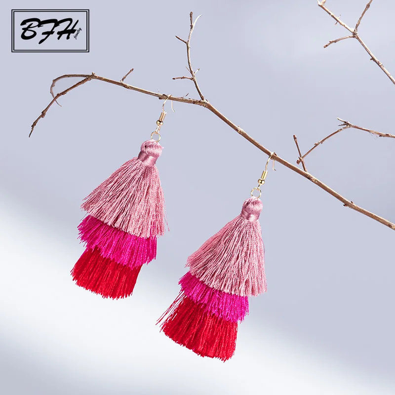 Модные трехслойные длинные висячие серьги BFH с кисточками для женщин женские