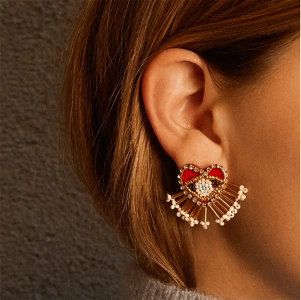 2020ZA новые серьги с подвеской в виде сглаза сердце Бохо ручная работа любовь