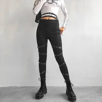 gothic pencil pants woman black rivet high waist slim body dark goth pant 2021 women punk aesthetic clothes vintage streetwears