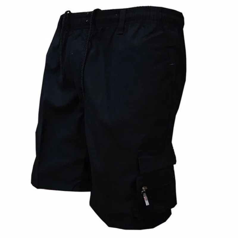 

Mens Elasticated Waist 3/4 Cotton Cargo Combat Shorts Pants Lightweight Trousers