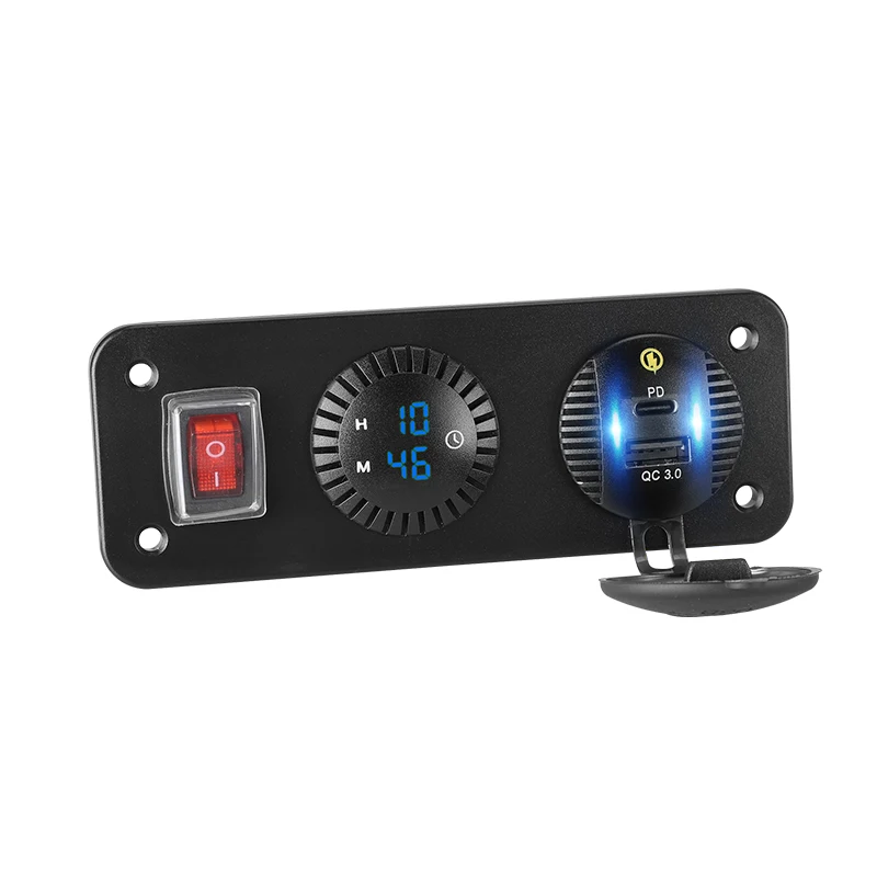 PD Type C USB Car Charger QC 3.0 Quick Charge 12V/24V Car Power Outlet Waterproof Socket Time Clock Display for Marine Boat RV