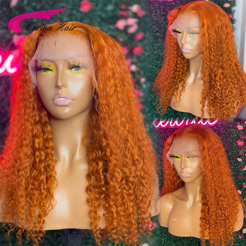 Ginger Colored Lace Frontal Human Hair Wigs With Baby Hair Brazilian Hair 8-26''130/150/180% Curly Lace Wigs For Black Women