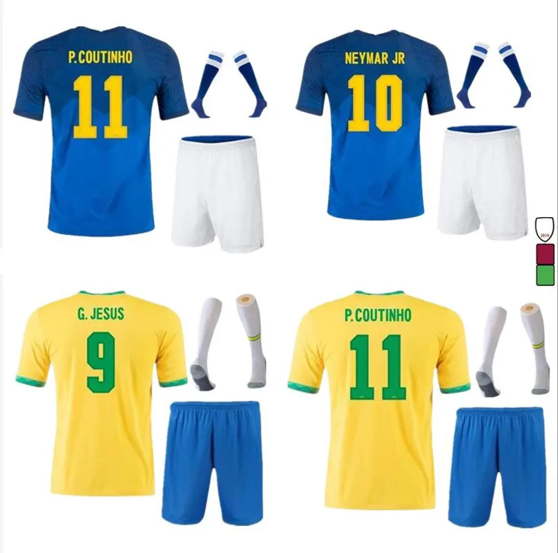 

New COUTINHO NEYMAR Soccer Jersey set 2021 Camiseta De Futebol G.JESUS FIRMINO 21 22 Home Away Football Shirt Men Kids Kit+Sock