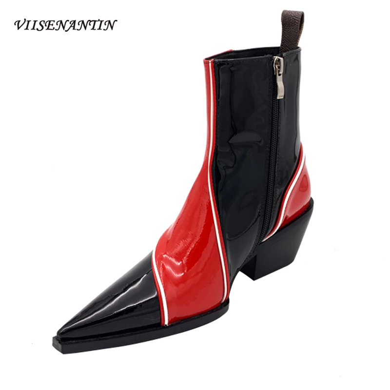 

Женские кожаные ботильоны с острым носком, модные тонкие полусапожки в западном стиле на молнии сбоку, Осень-зима