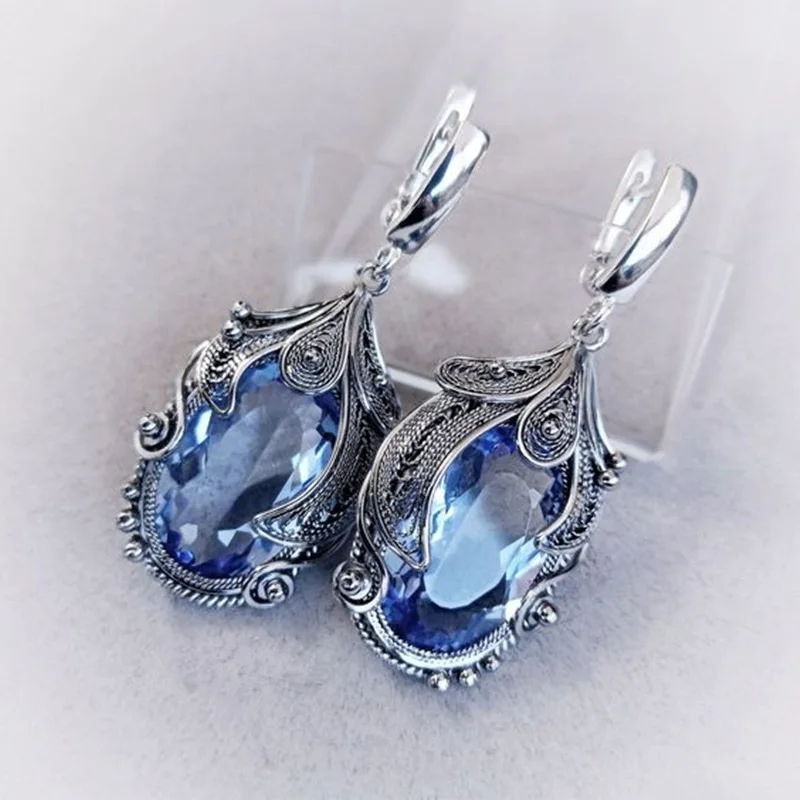 

Fashion Blue QUARTZ GEM Earrings retro crystal women's Earrings
