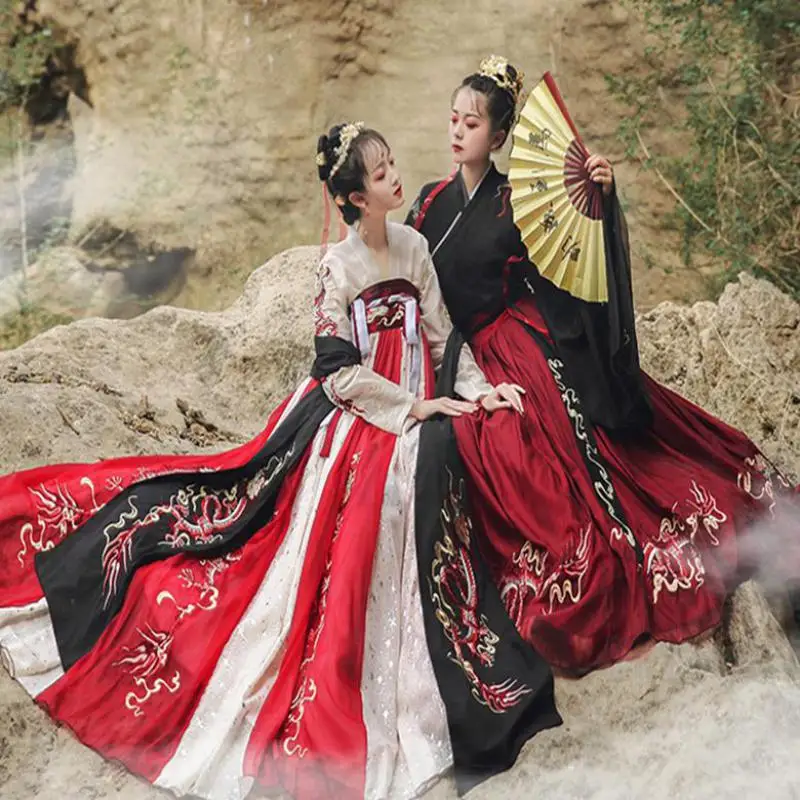

Hanfu Women Costumes Chinese Style Daily Hanfu Dress Autumn Dress Traditional Embroidery Big Swing Dress Red Black Cosplay Hanfu