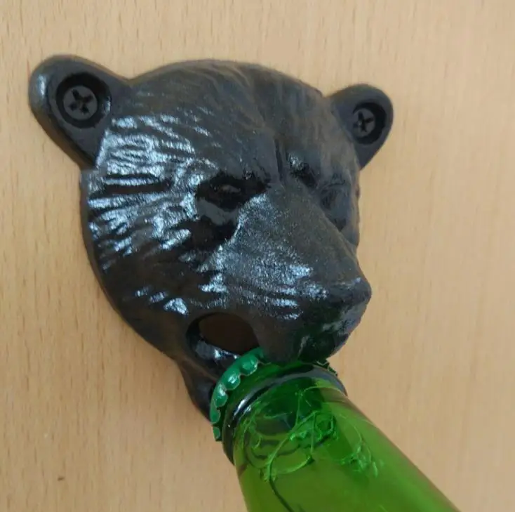 

Kitchen Bar Openers Tools Vintage Cast Iron Bear Head Shape Soda Top Beer Opener Wall Mounted Glass Bottle Cap Opener Durable SN