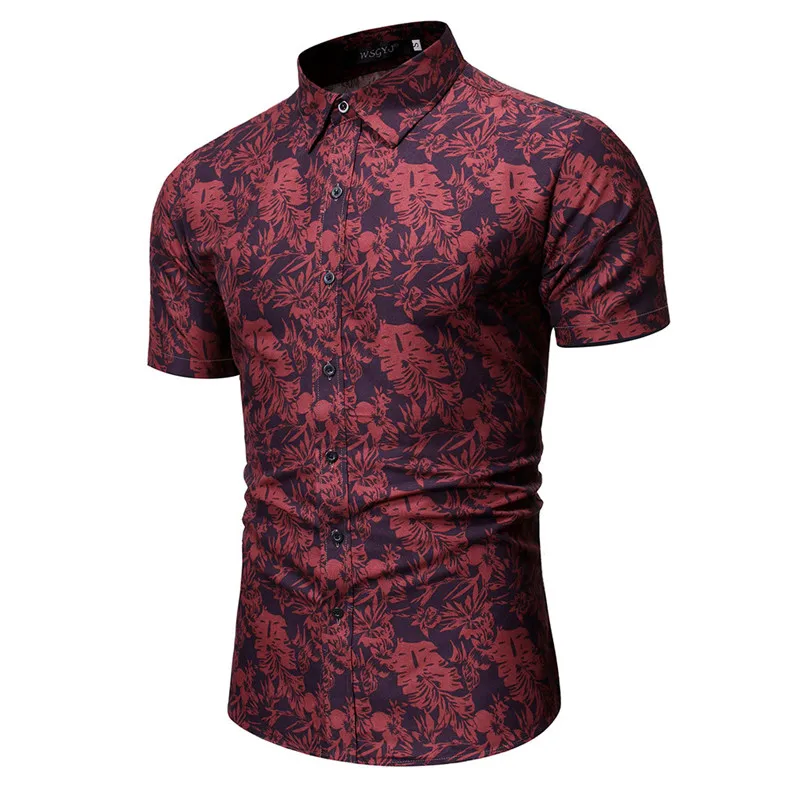 Популярная мужская летняя ретро блузка с цветочным принтом Повседневная тонкая