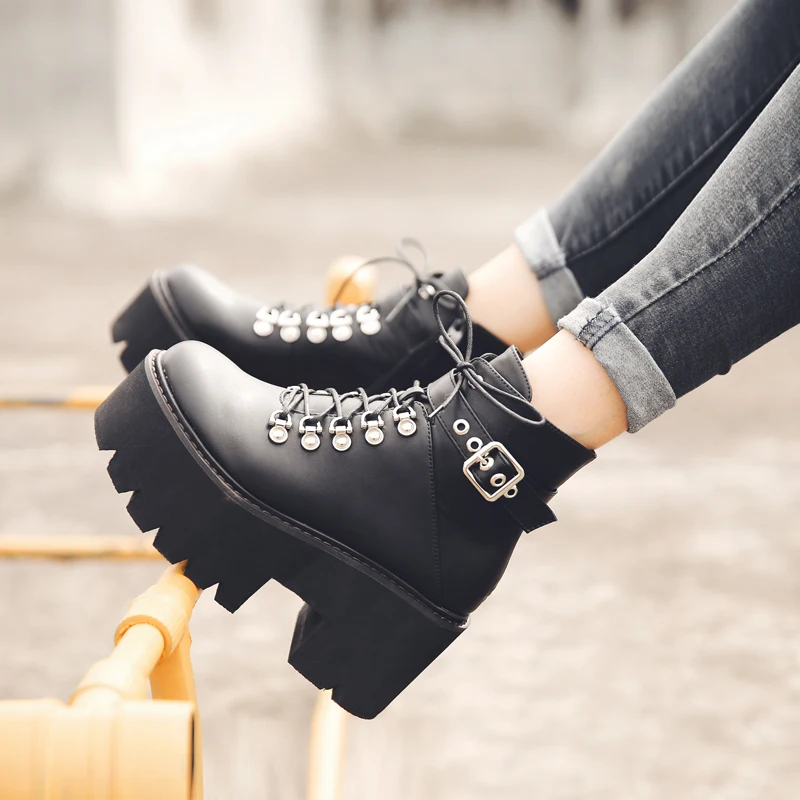 Женские армейские ботинки готическая обувь на платформе зимняя высоком каблуке