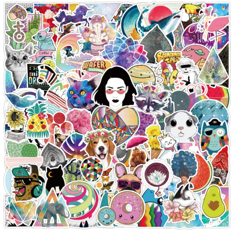 

100 pcs Ins wind small and fresh Graffiti Waterproof Skateboard Travel Suitcase Phone Laptop Luggage Stickers Cute Kids Girl