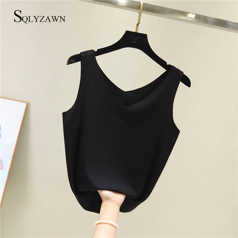 Женский трикотажный жилет с v-образным вырезом однотонная хлопковая майка