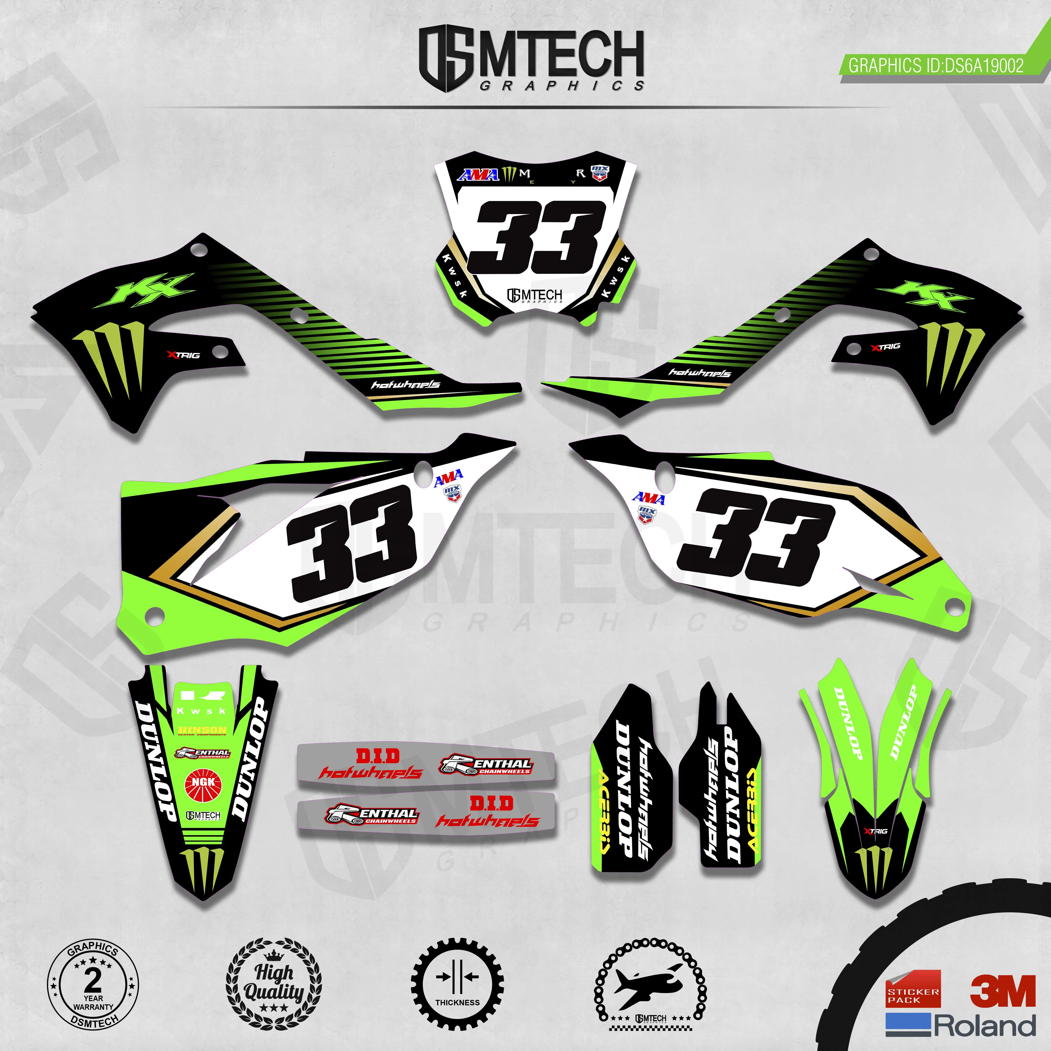 DSMTECH Customized Team Graphics Backgrounds Decals 3M Custom Stickers For KAWASAKI  2019 2020 2021 KXF450 002