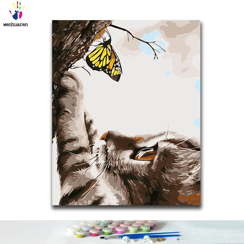 DIY Краска для раскрашивания по номерам кошка восхождение на дерево картины с