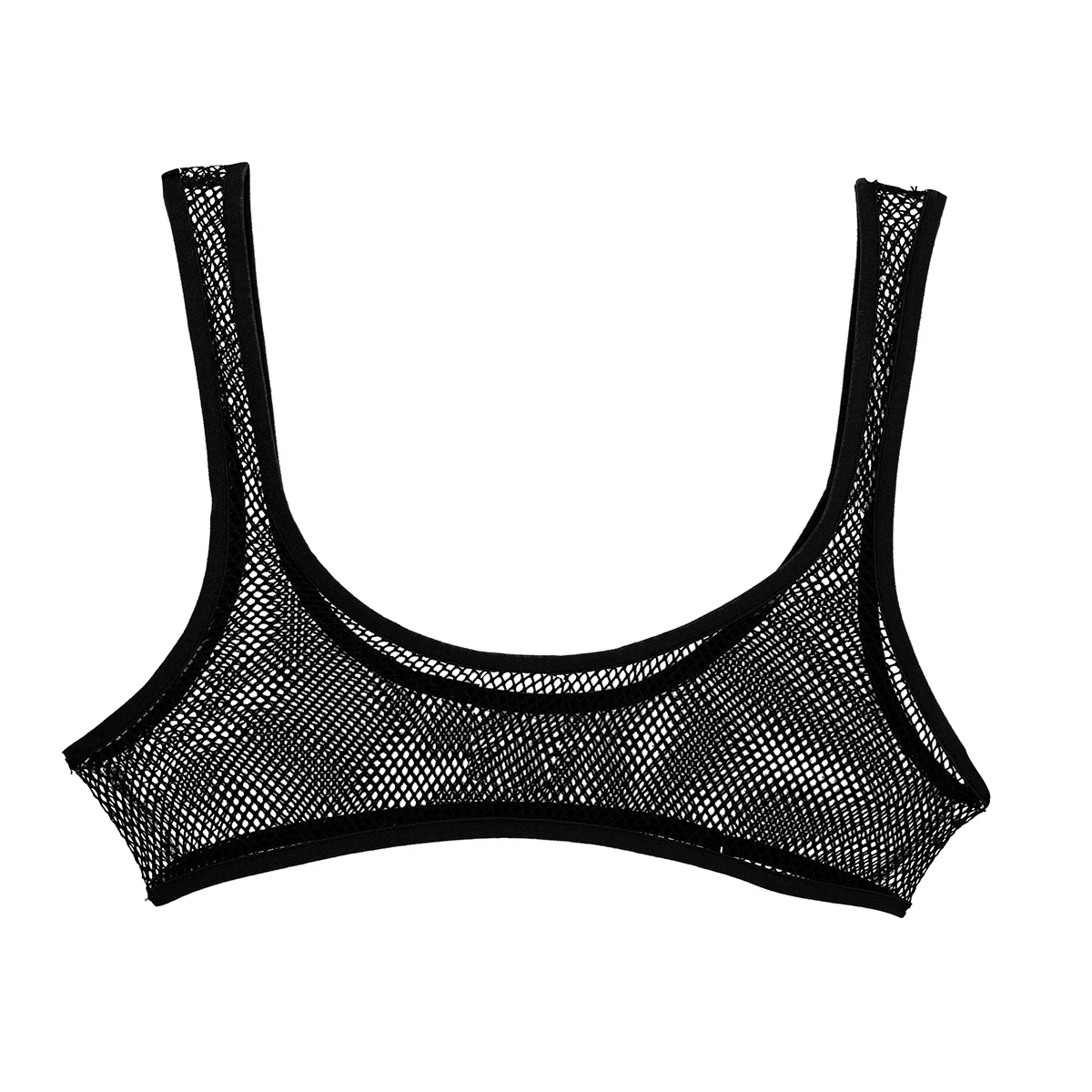 Camisola de lencer&iacute;a transparente para mujer, camiseta sin mangas de red calada con tirantes para el hombro, chaleco con escote en U, sujetador corto, ropa interior-3