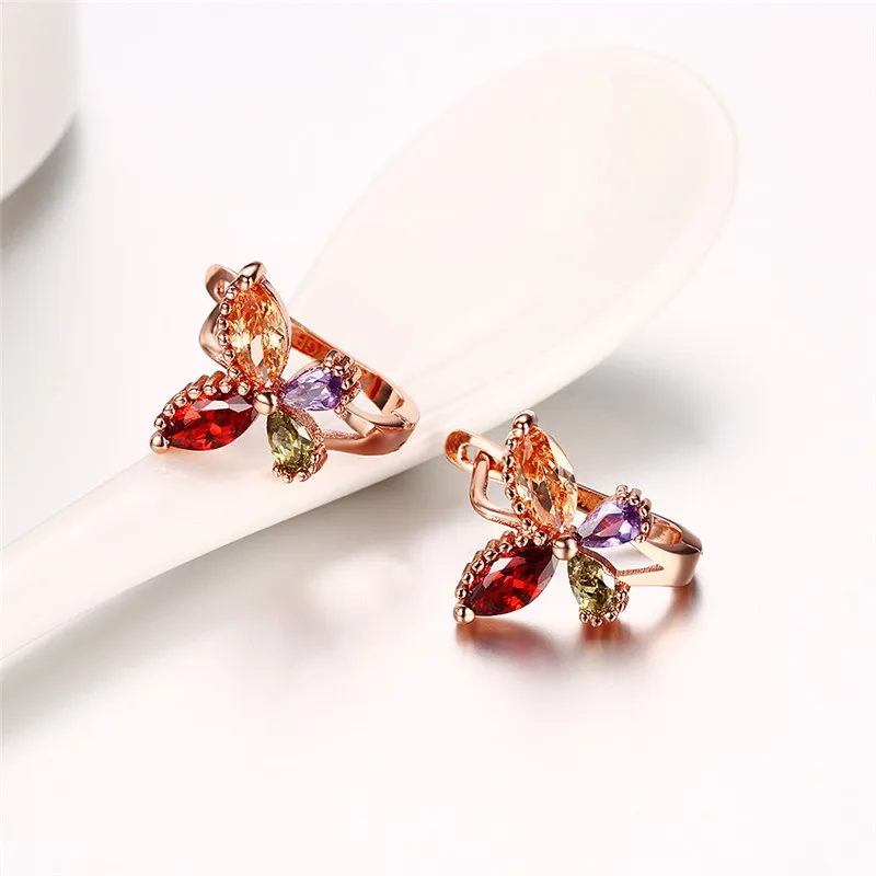 Ajojewel Colorful Cubic Zircon Butterfly Earings Women Golden Clip On Stud Earrings Fashion Animal Jewelry Wholesale | Украшения и