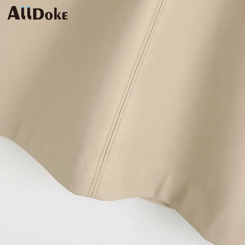 

Alldoke High Waist Faux Leather Dress Women Winter O Neck Sleeveless Belt A Line Dress Office Ladies Black Short Dresses Vestido
